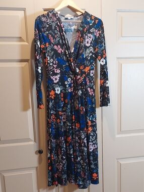 Chaus Black Floral Maxi Dress with Blue, Pink, Orange Accents